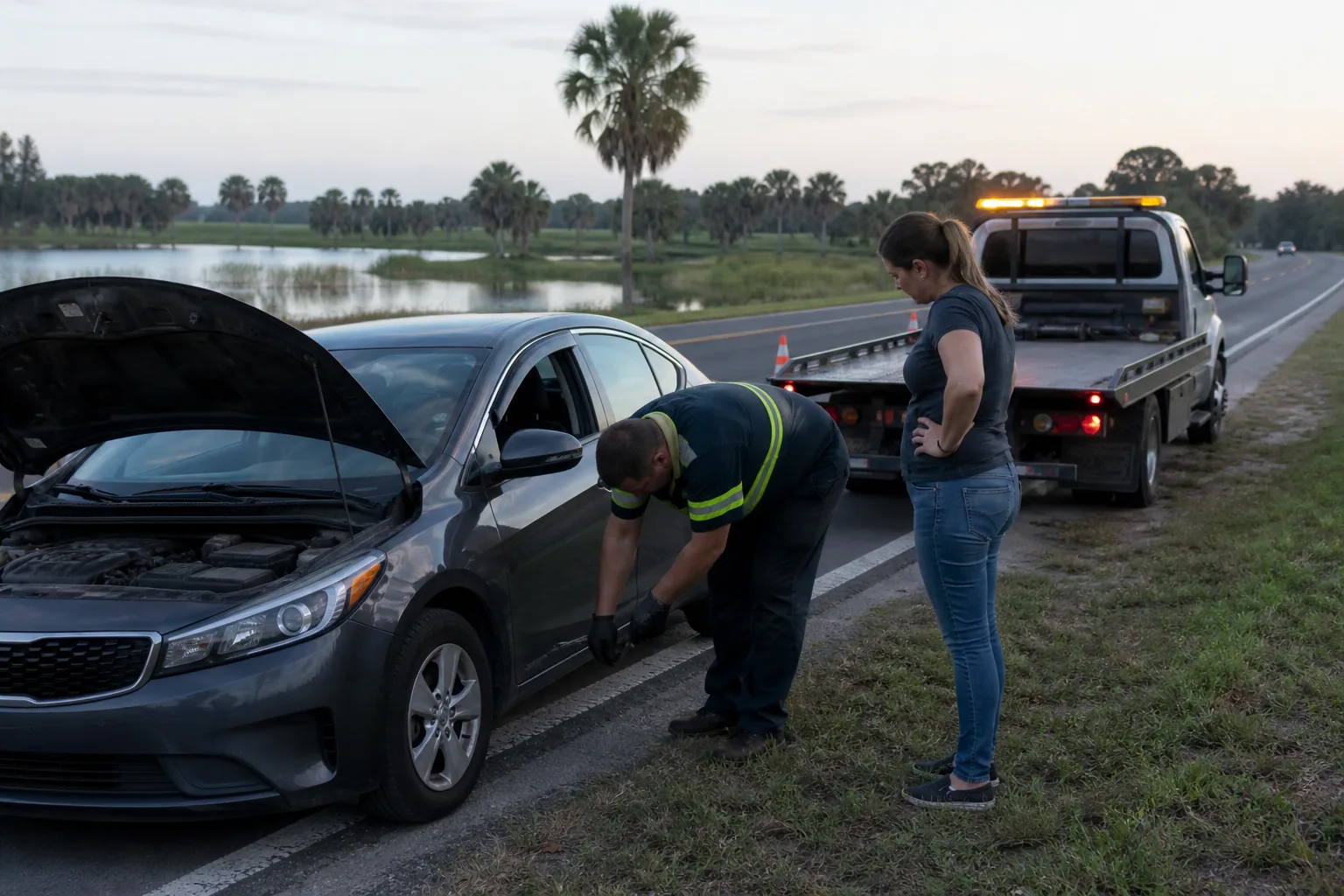 Roadside assistance helping a driver in Clermont, Florida