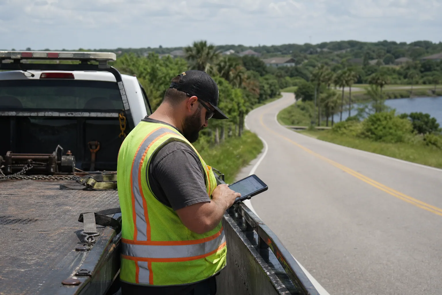 Local towing operator planning the fastest route through Clermont