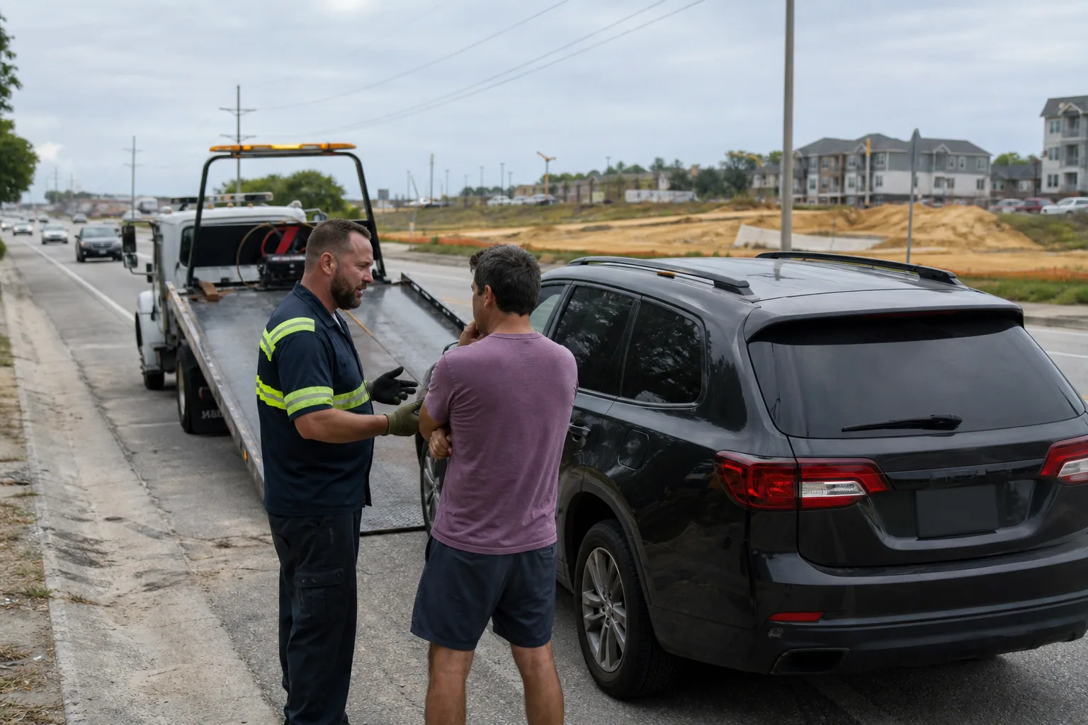 Tow operator answering a driver's questions in Davenport