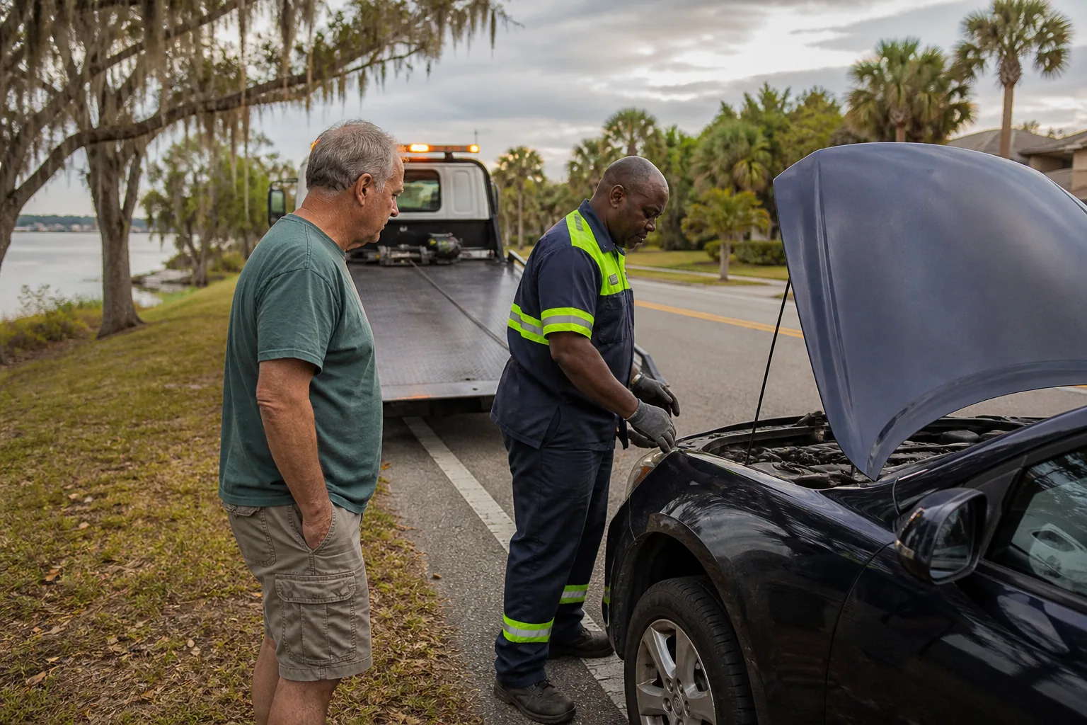 Roadside assistance helping a driver in Lake County, Florida