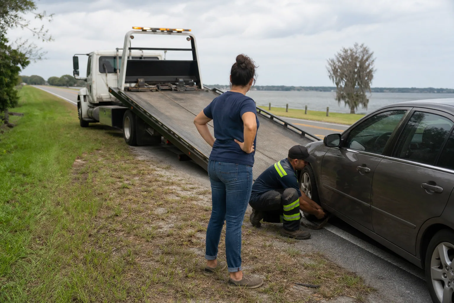 Roadside assistance helping a driver in Leesburg, Florida