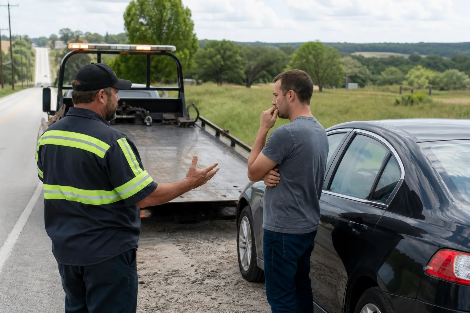 Tow operator answering a driver's questions in Minneola
