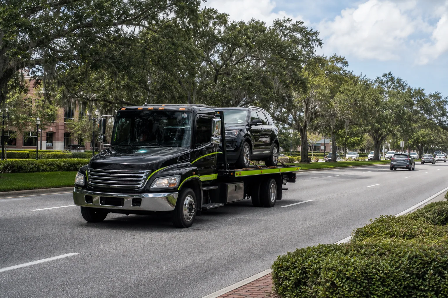Tow truck responding on a road in Winter Garden, Florida