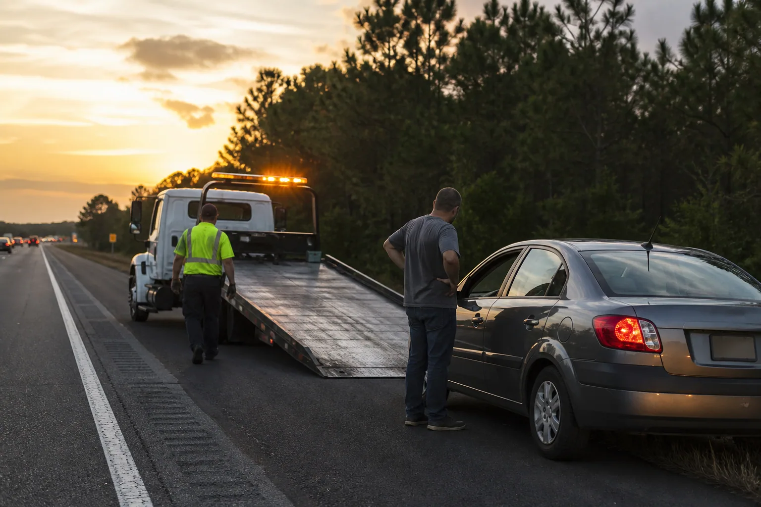 Roadside assistance unit arriving for a stranded Clermont driver