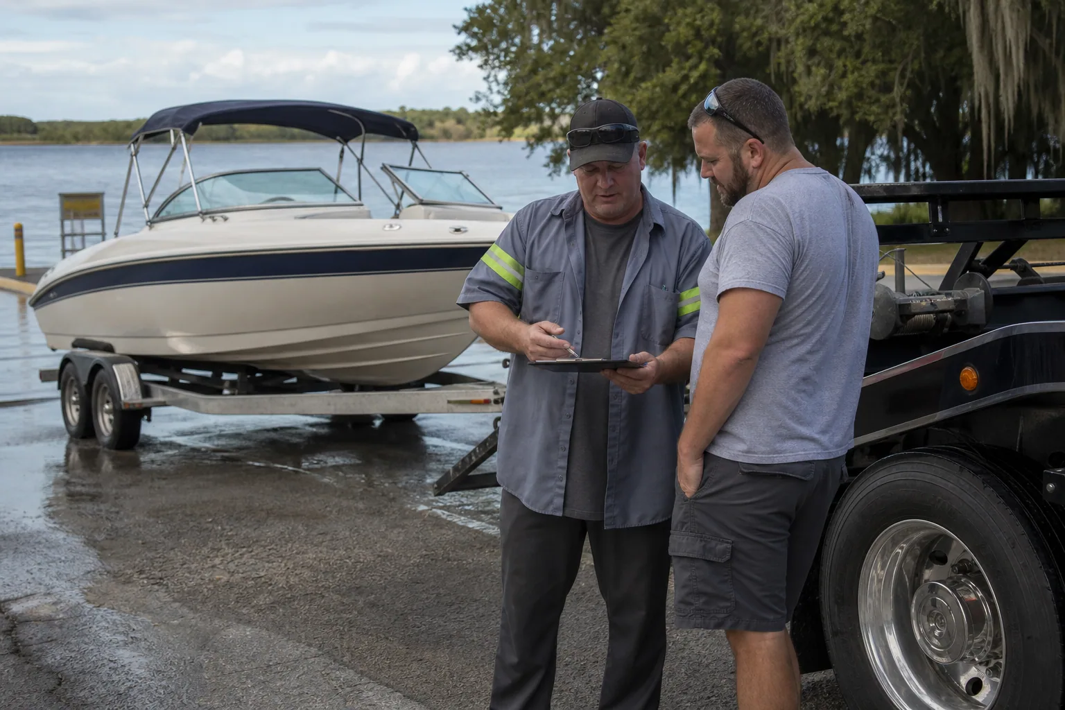 Dispatcher confirming an upfront boat / trailer towing quote