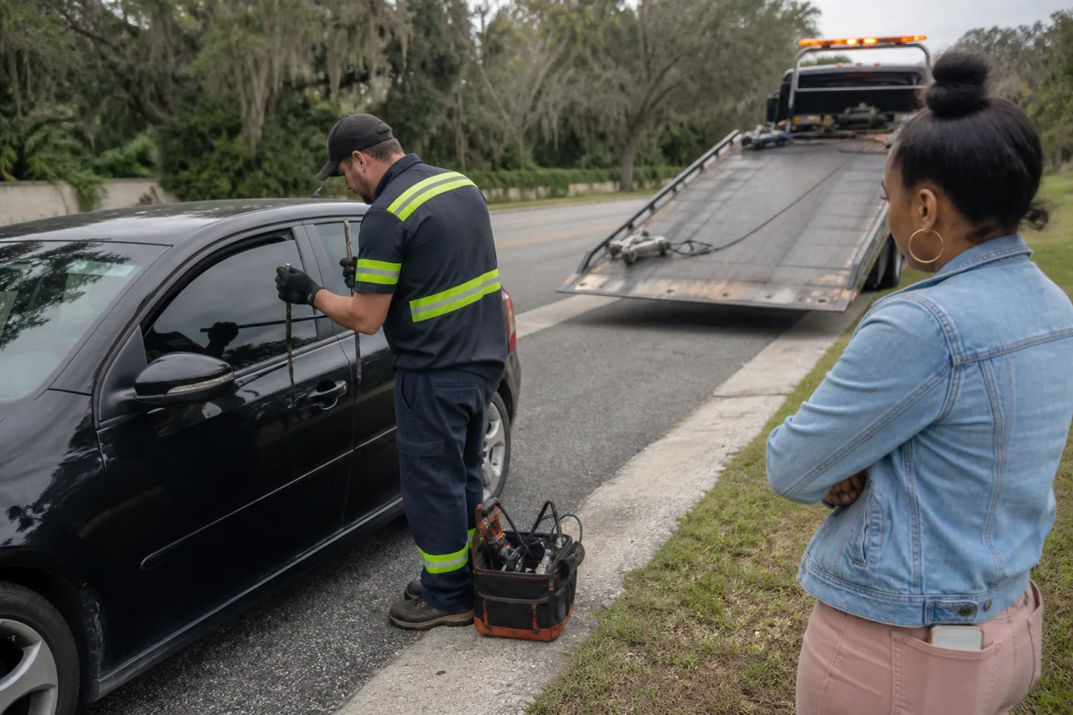 Car Lockout Service help arriving for a waiting Clermont driver