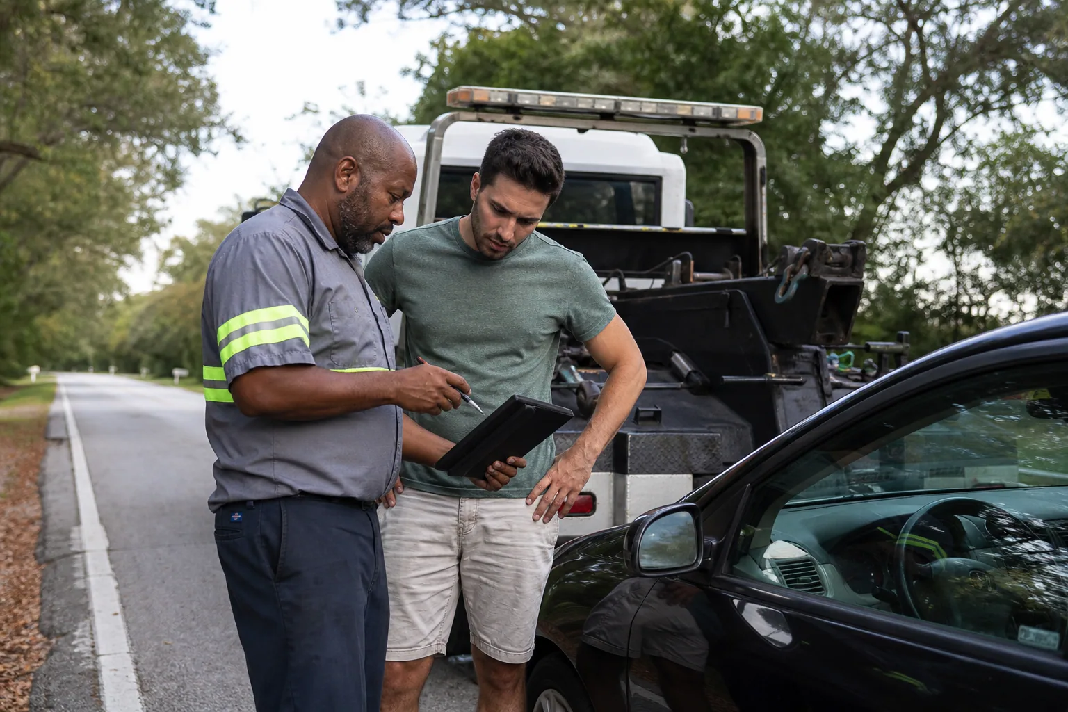 Dispatcher confirming an upfront car lockout service quote