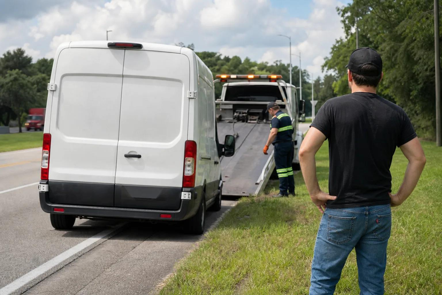 Commercial / Fleet Towing help arriving for a waiting Clermont driver