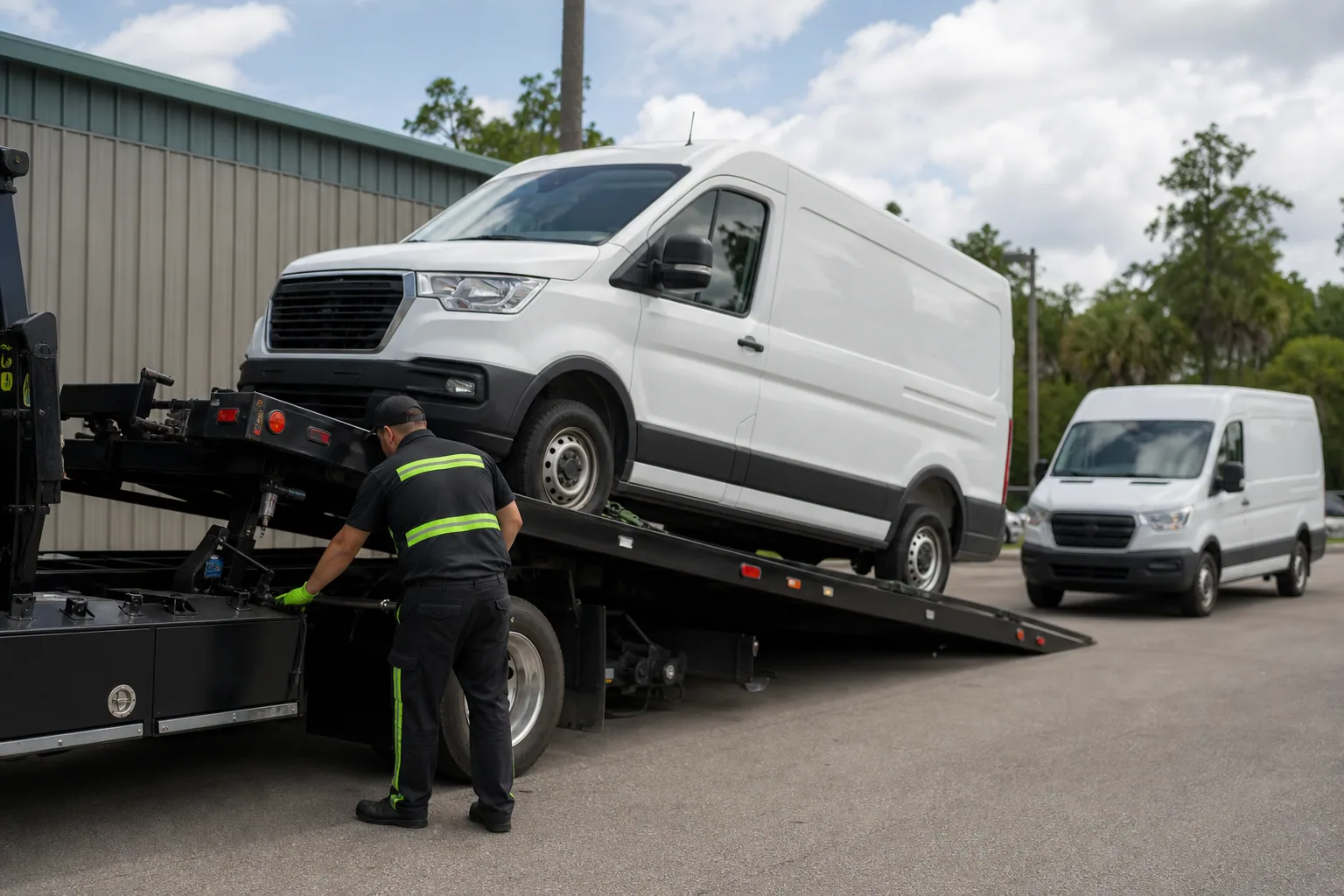 Professional commercial / fleet towing underway in Clermont, Florida