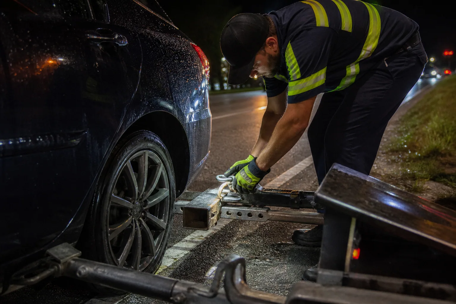 Careful equipment setup for damage-free emergency towing (24/7)