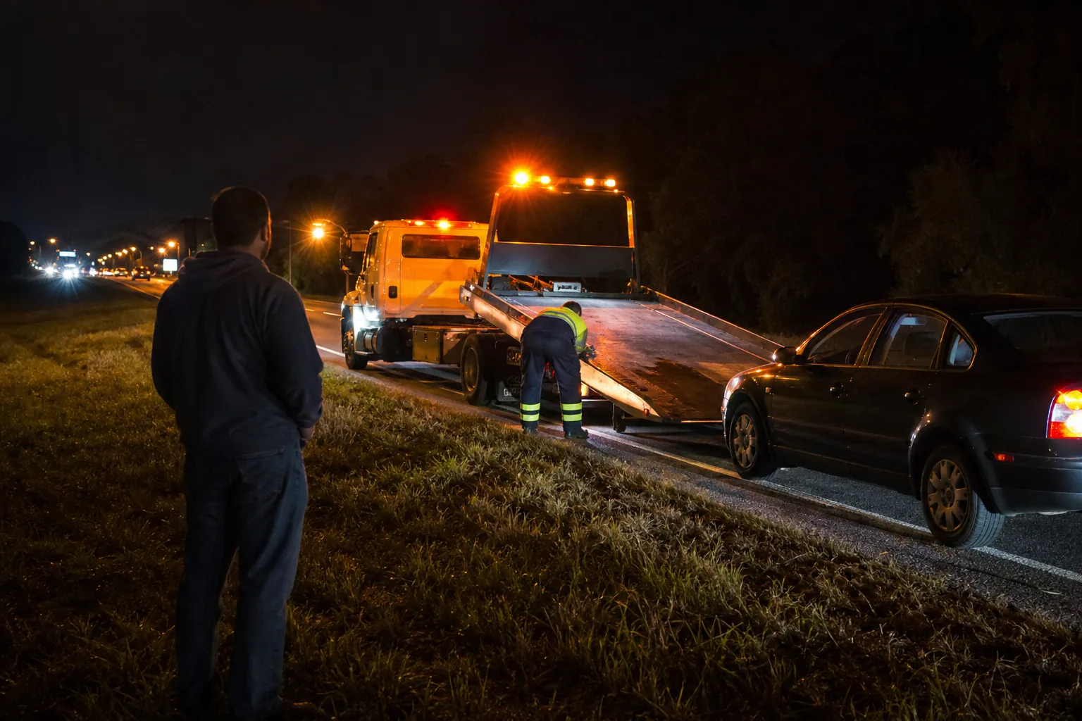 Emergency Towing (24/7) help arriving for a waiting Clermont driver