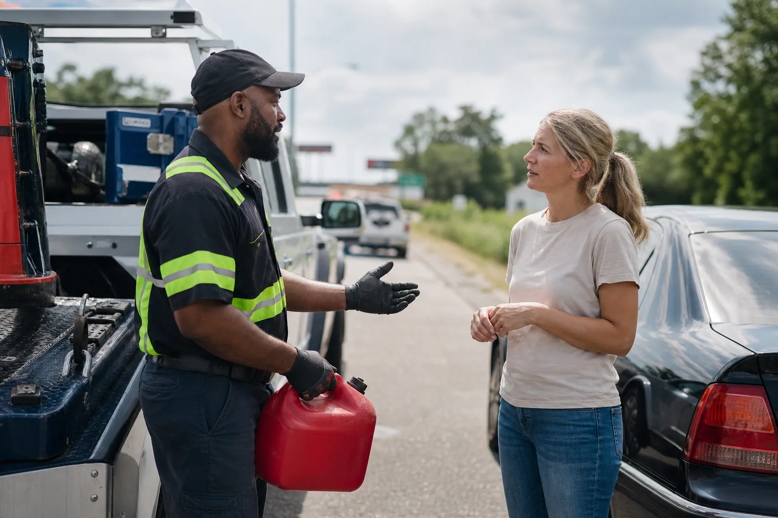 Operator explaining fuel delivery service service to a customer