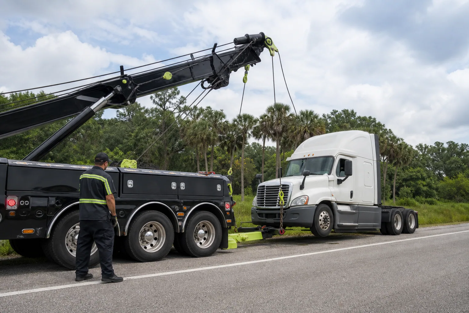 Professional heavy-duty towing underway in Clermont, Florida