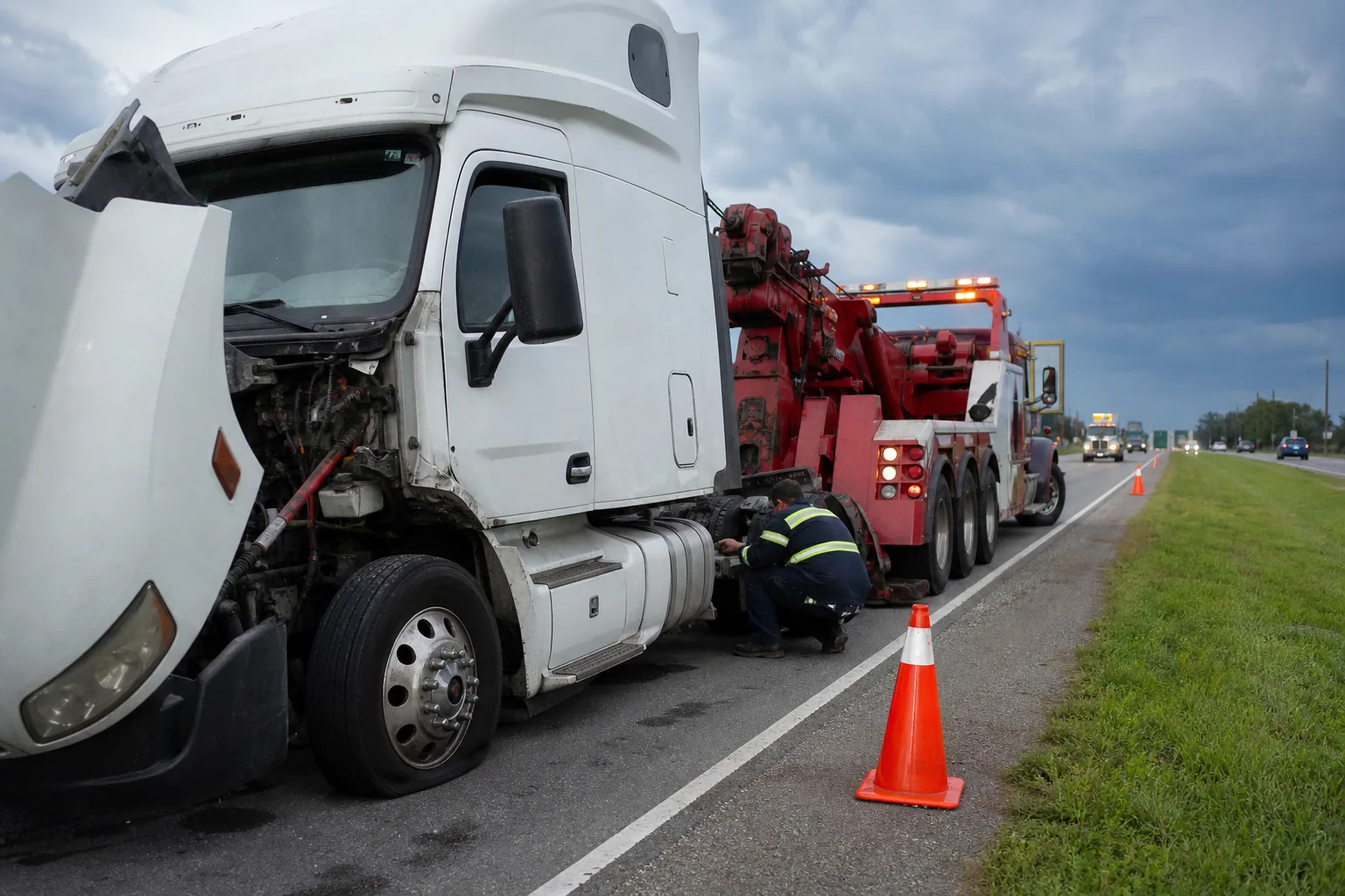 A common heavy-duty towing situation handled safely in Clermont