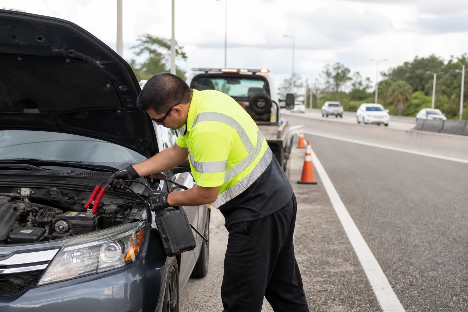 A common jump start service situation handled safely in Clermont