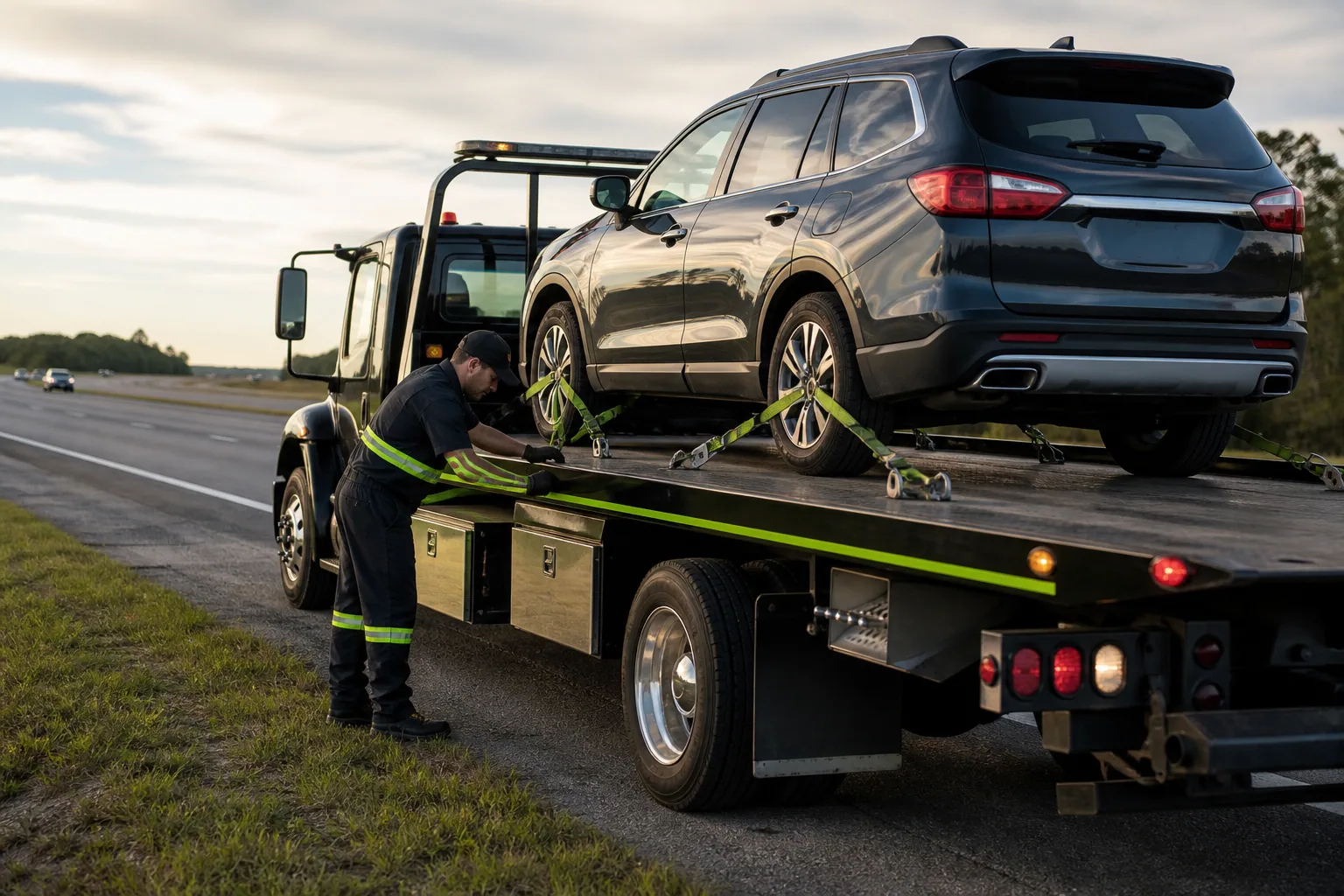 Professional long distance towing underway in Clermont, Florida