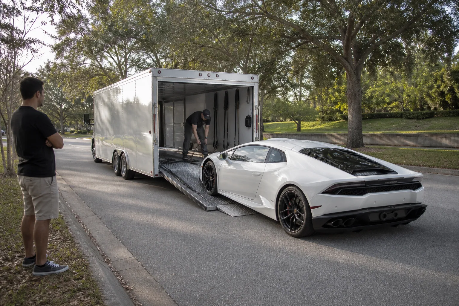 Luxury & Exotic Car Towing help arriving for a waiting Clermont driver