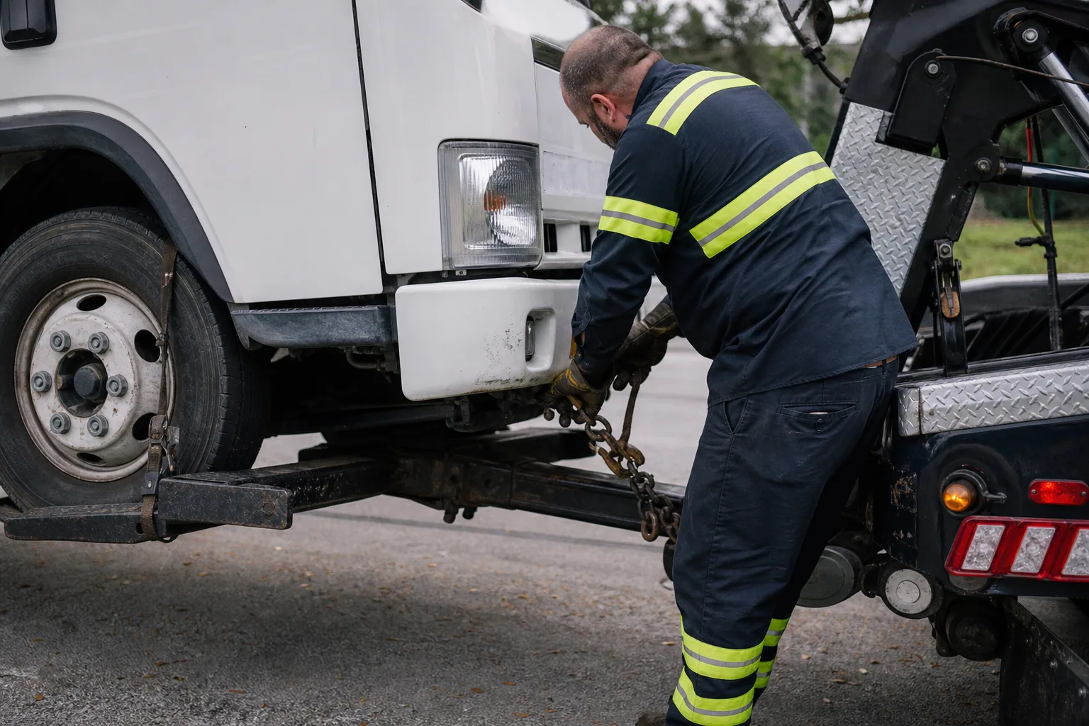 Careful equipment setup for damage-free medium-duty towing