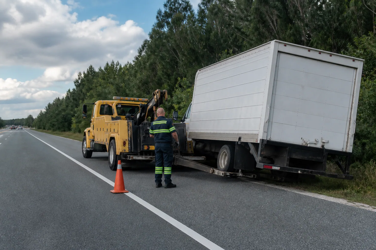 A common medium-duty towing situation handled safely in Clermont