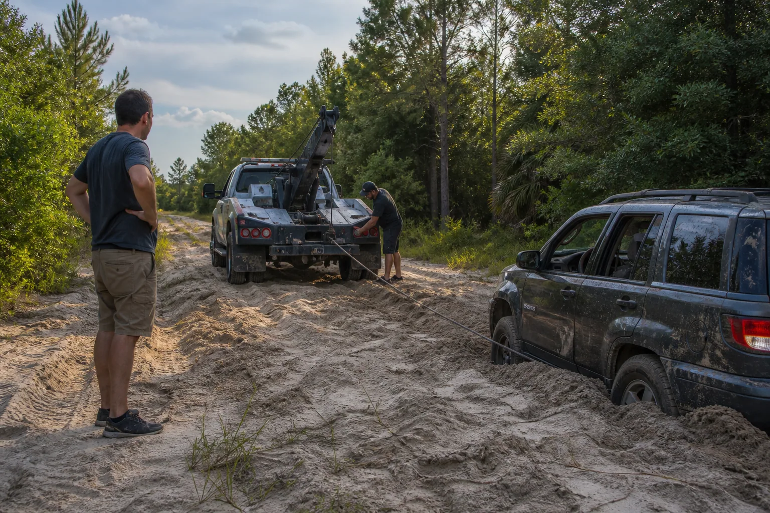 Stuck Vehicle Recovery help arriving for a waiting Clermont driver