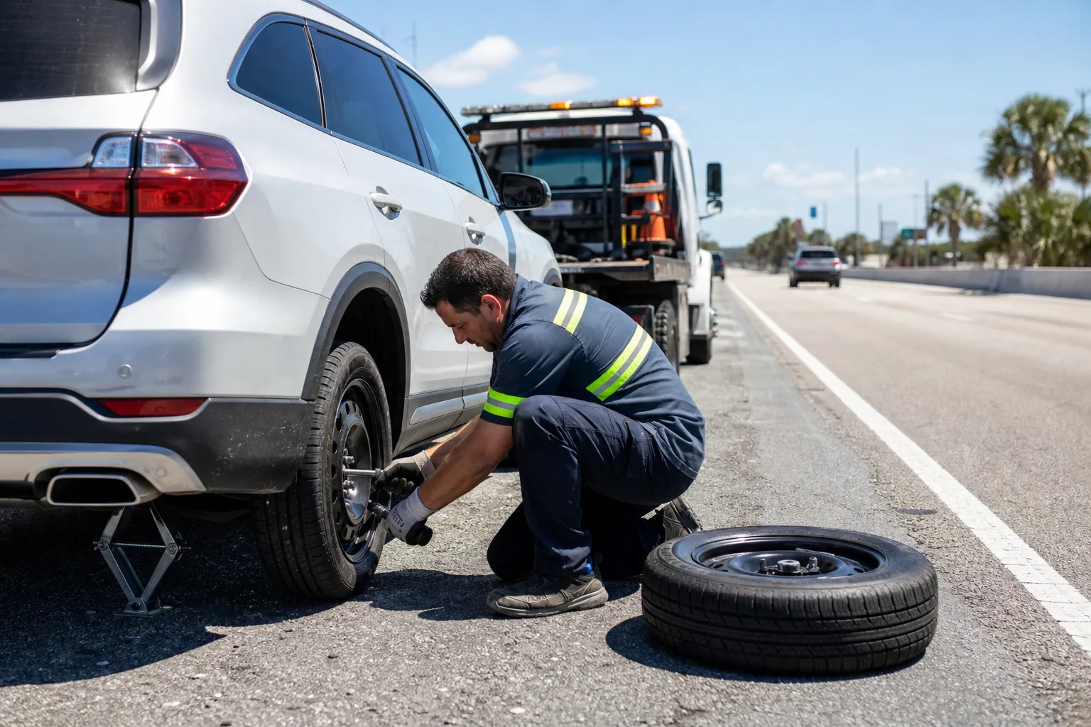 Equipment and capability used for tire change service in Clermont