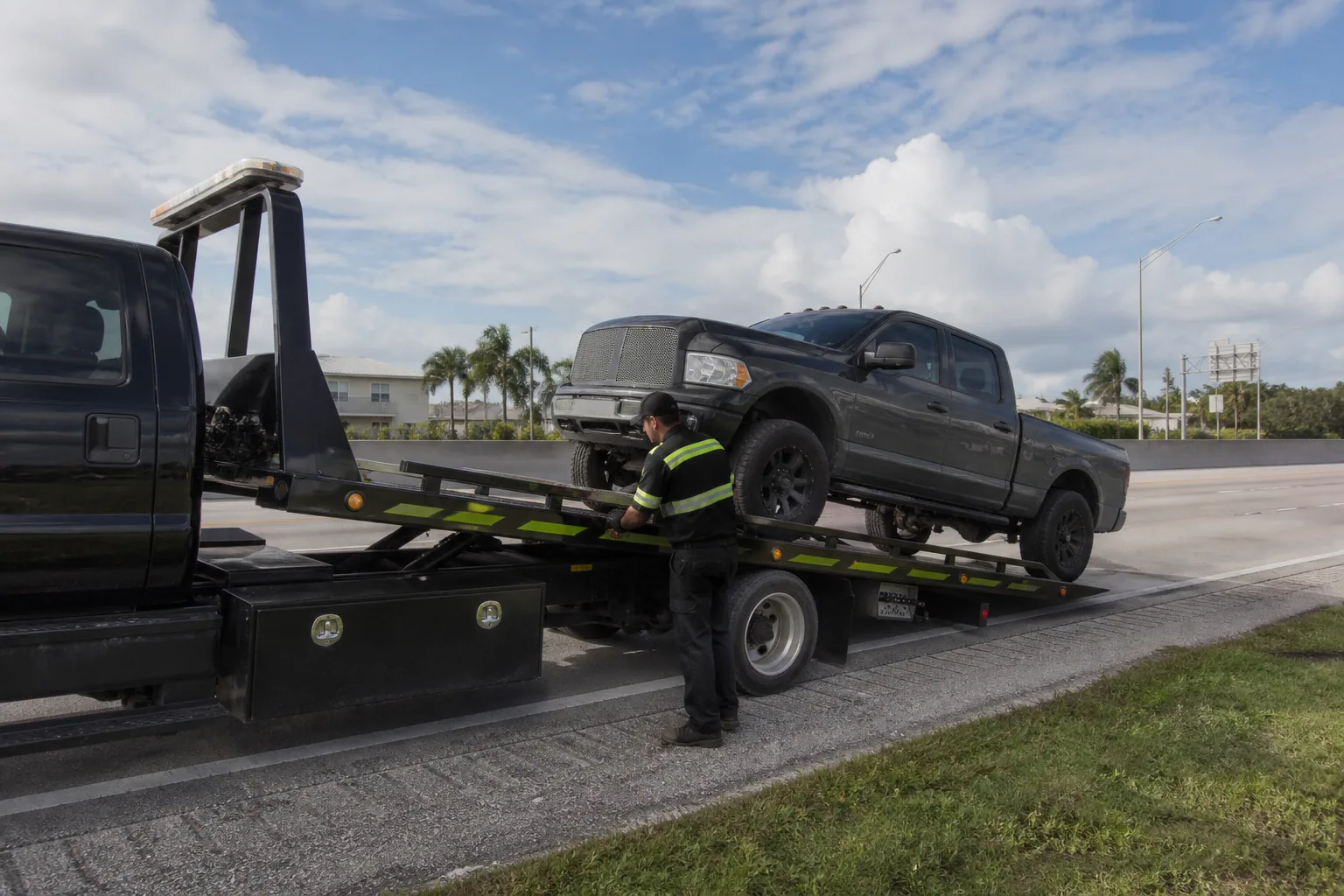 Professional truck towing underway in Clermont, Florida