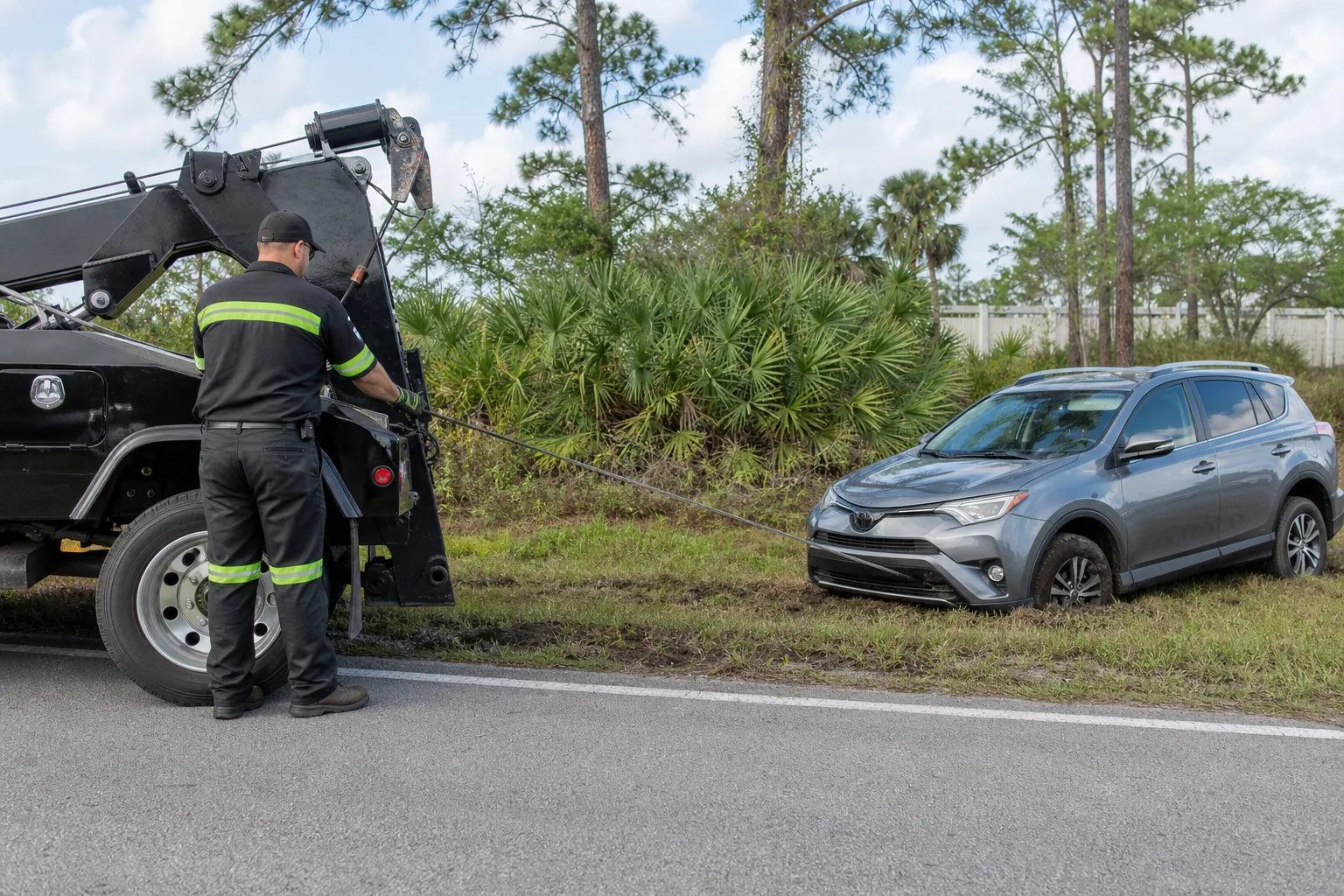 Professional winch out service underway in Clermont, Florida